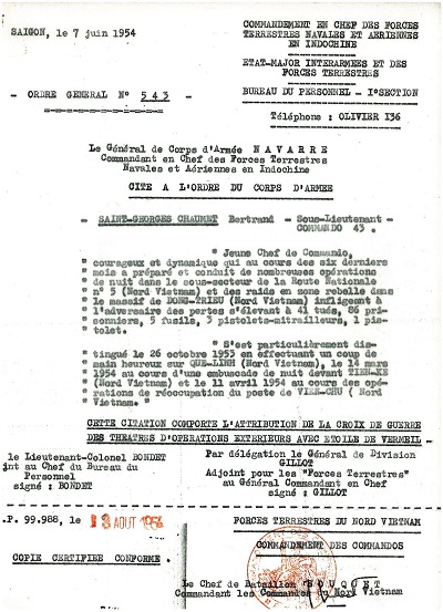 Croix de Guerre - Citation originale